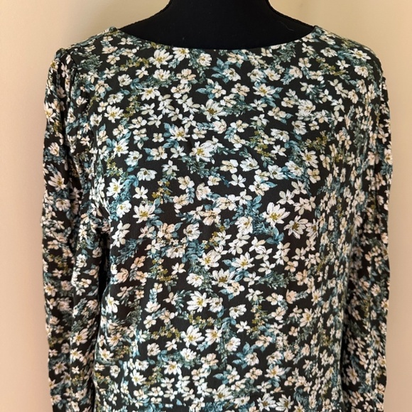 *LOFT* Blue x Gray Floral Long Sleeve Dress Size 12T - Picture 2 of 7